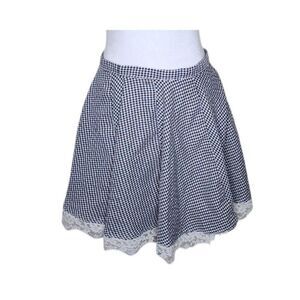 Vintage 90s Mini Lace Trim Gingham Flare Skater Skirt Womens Size M Black